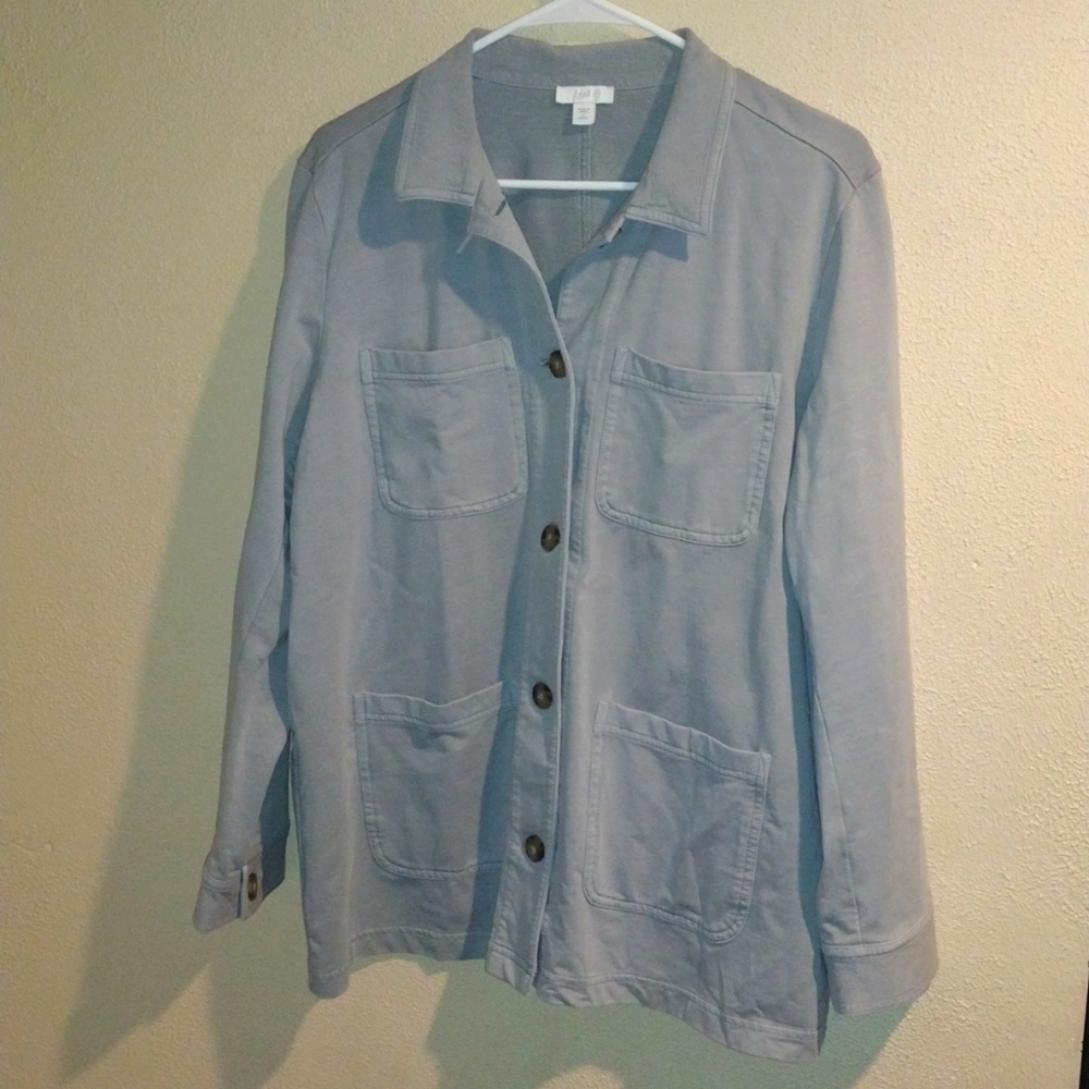 Gray/Blue J Jill Cotton Blend Shacket Light Sweatshirt Material LP